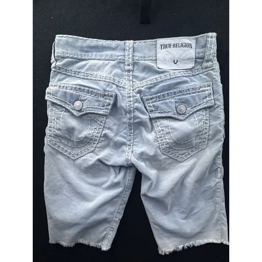 True Religion Ricky Relaxed Straight Gray Cut Off Denim Shorts Men's 30